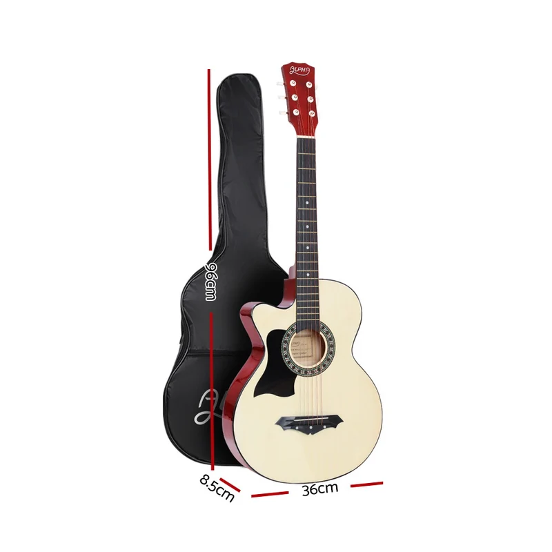 Alpha 38" Acoustic Guitar Wooden Body Steel String with Stand Left Handed