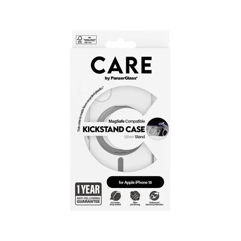 CARE by Panzer Feature MagSafe Compatible & KickStand Case for iPhone 16 - Silver
