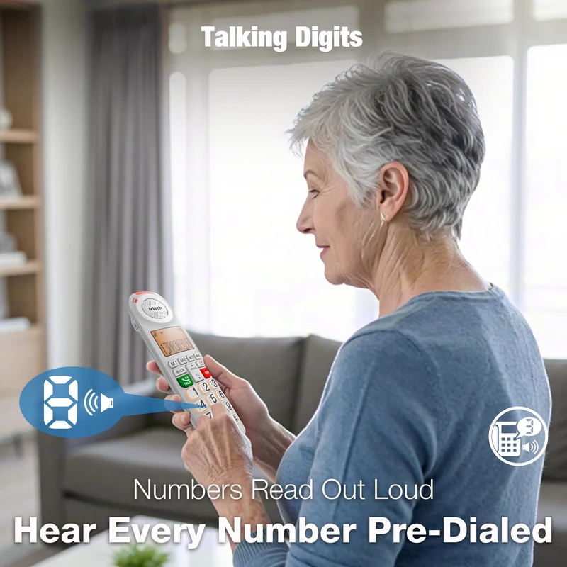 VTech 25450 CareLine 2-Handset DECT6.0 Cordless Phone with VSMART - White