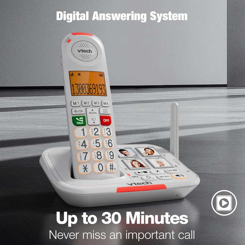 VTech 25450 CareLine 2-Handset DECT6.0 Cordless Phone with VSMART - White