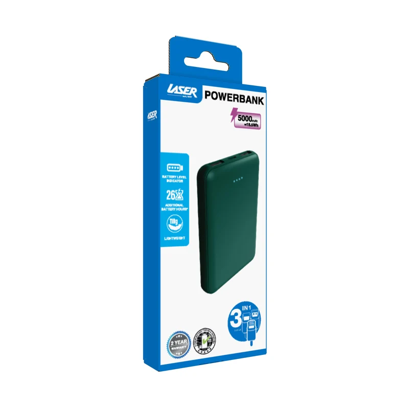 Laser 5000mAh Compact Portable Power Bank (Deep Green)