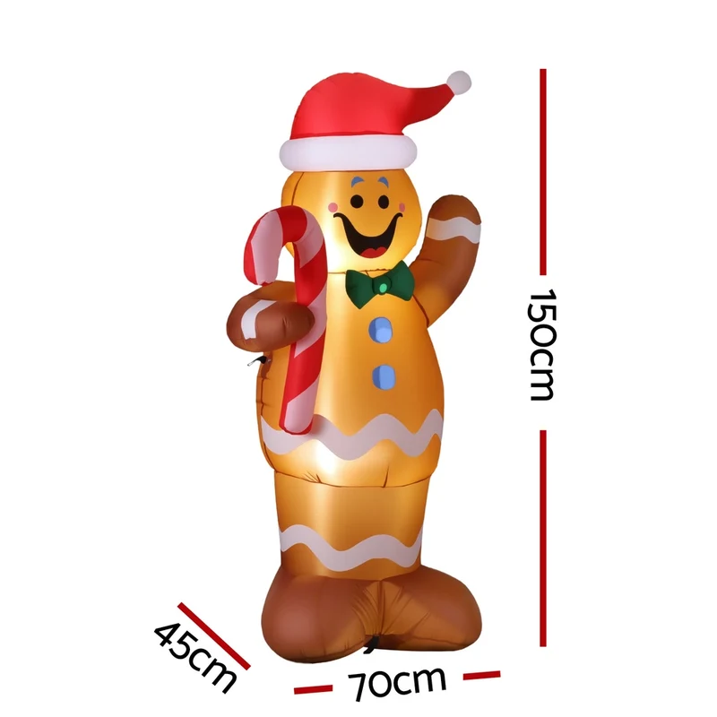 Jingle Jollys Christmas Inflatable Gingerbread Man 1.5M Height LED Decorations Illuminated