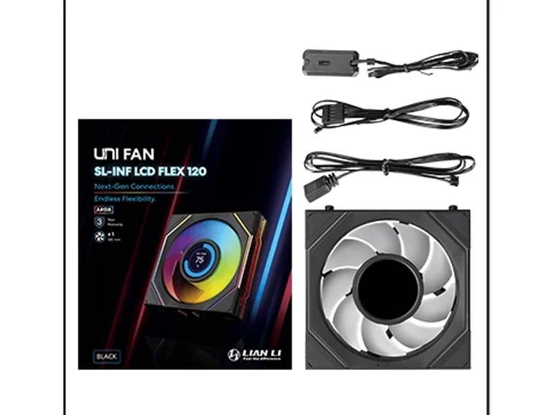 Lian Li Uni Fan SL Infinity 1.8in LCD Flex 2.4GHz Wireless 120mm Reverse Blade ARGB Fan - Black (12RSLIND1F1B)