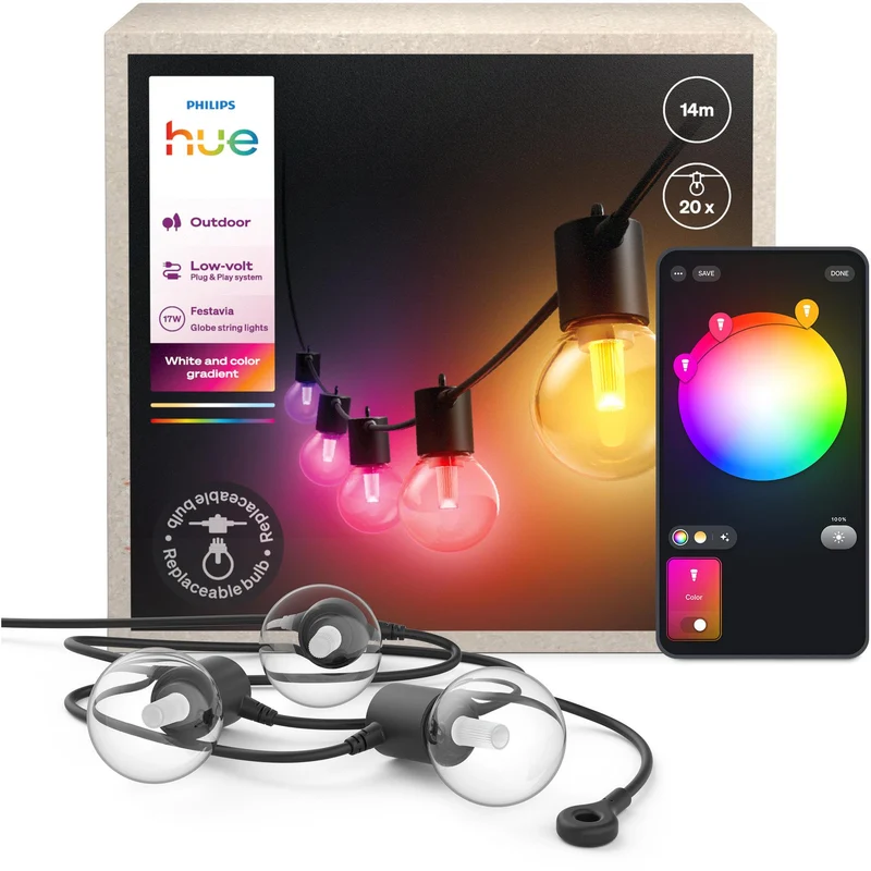 Philips Hue Festavia Hue 20 Bulb Globe String Lights (14m)