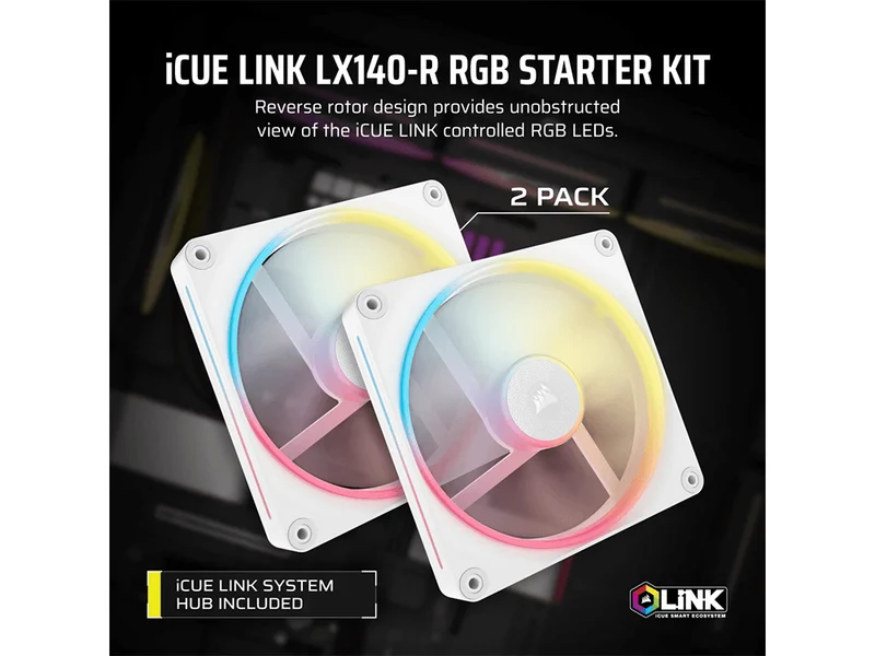 Corsair LX140-R RGB White 140mm PWM Reverse Fan - 2 Pack (CO-9051056-WW)
