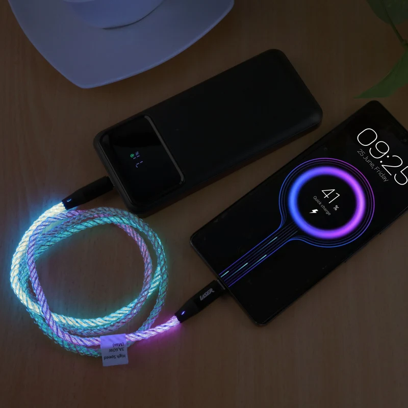 Laser 1m LED USB-C 60W Braided Cable (Rainbow)