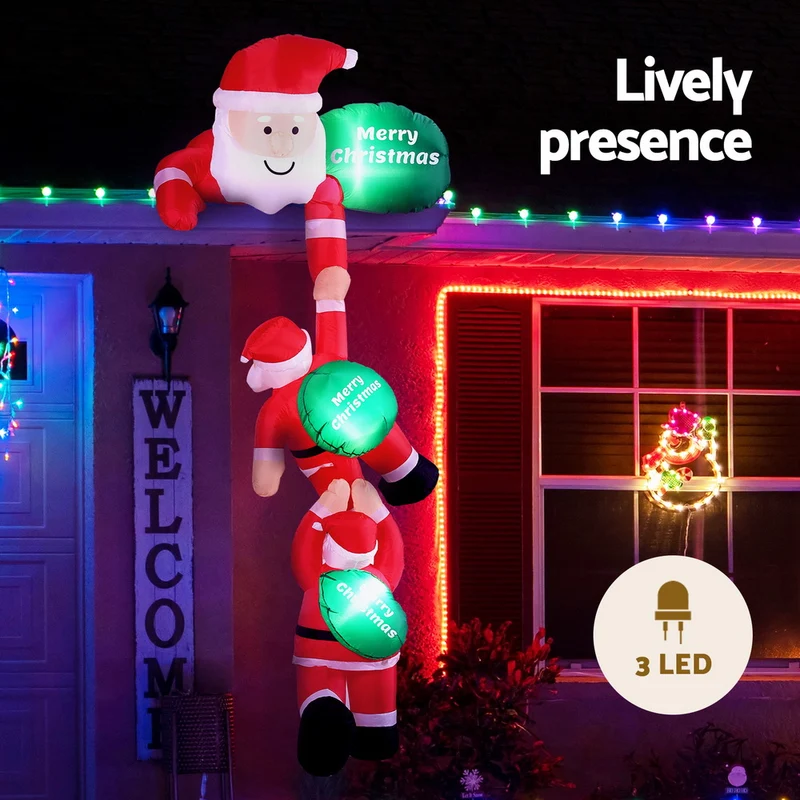 Jingle Jollys Christmas Inflatable Climbing Santa 2.5M Height LED Decorations Illuminated