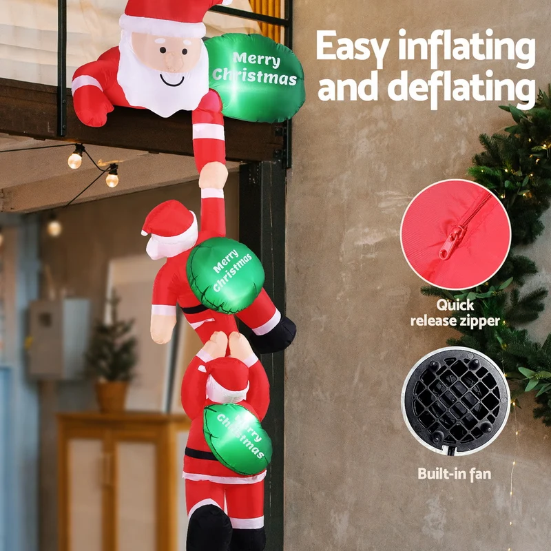 Jingle Jollys Christmas Inflatable Climbing Santa 2.5M Height LED Decorations Illuminated