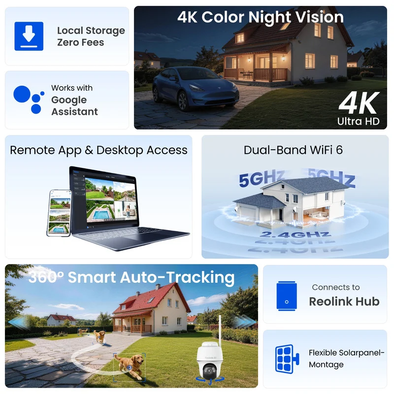 Reolink Argus PT Ultra 4K Pan Tilt Wireless Automatic Tracking Battery Security Camera 2 Pack (White)