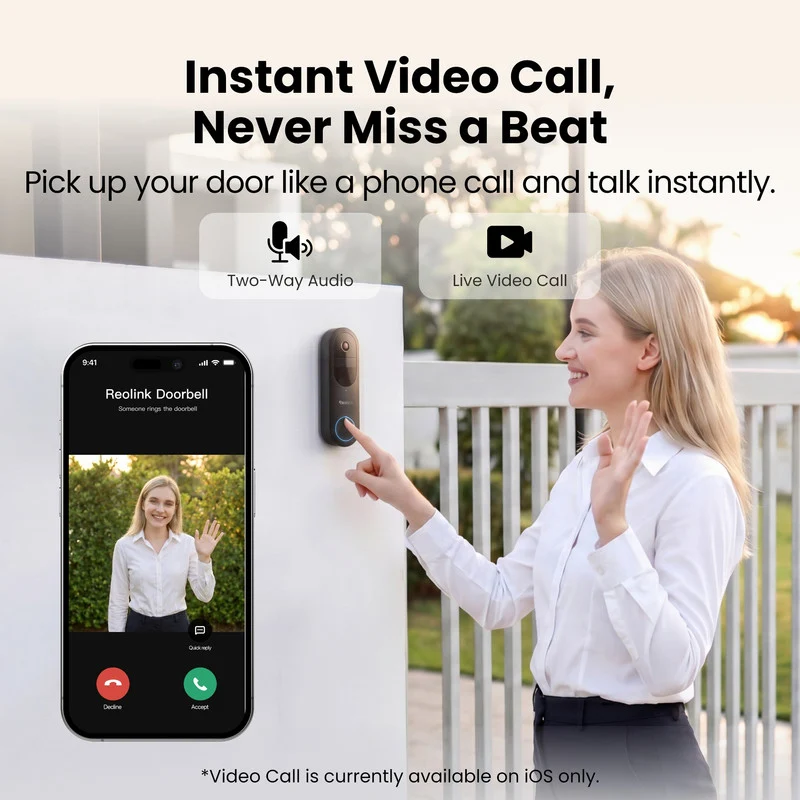 Reolink 2K 4MP Battery Video Doorbell Smart Detection Chime (Black)