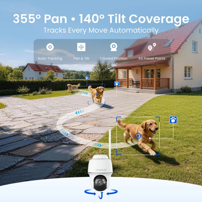 Reolink Argus PT Ultra 4K Pan Tilt Automatic Tracking Battery Security Camera+Solar Panel(2 Pack)