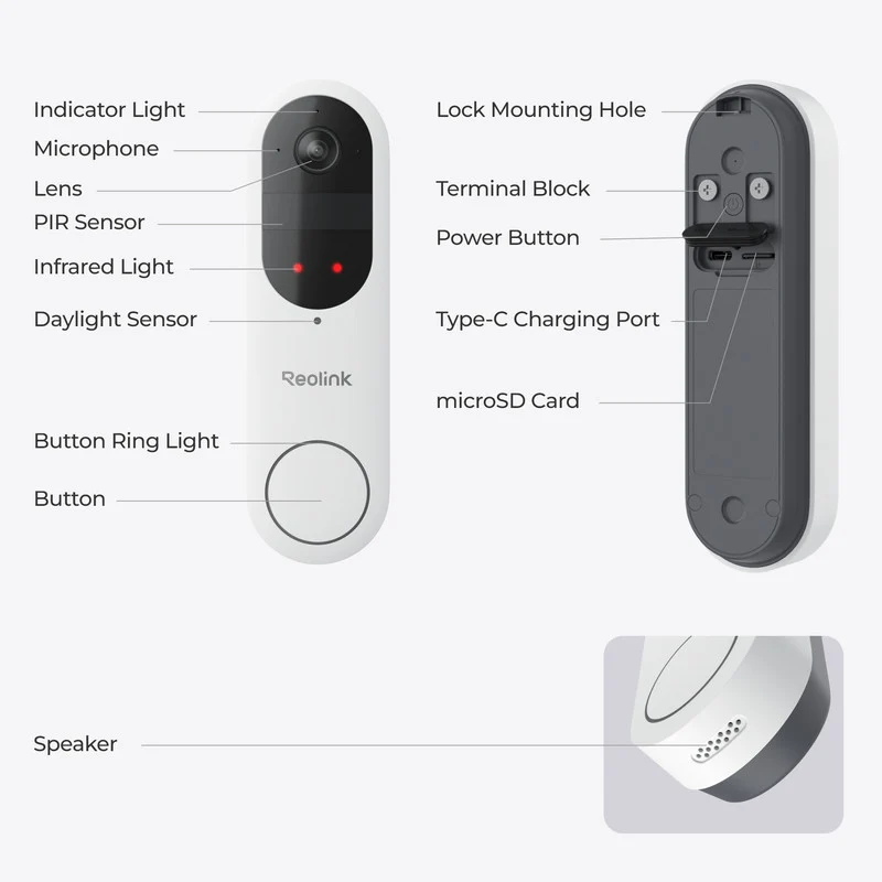 Reolink 2K 4MP Battery Video Doorbell Smart Detection Chime (White)