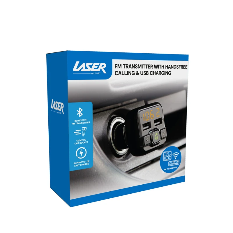 Laser Bluetooth FM Transmitter with USB Charging (Black)