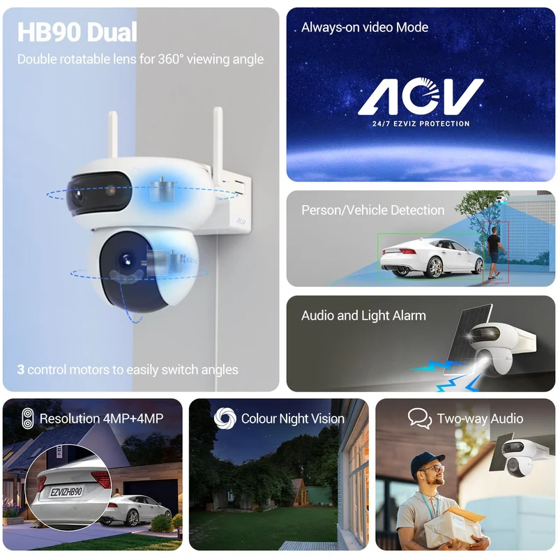 EZVIZ HB90 Dual 3K Security Camera with Solar Panel (2 Pack)