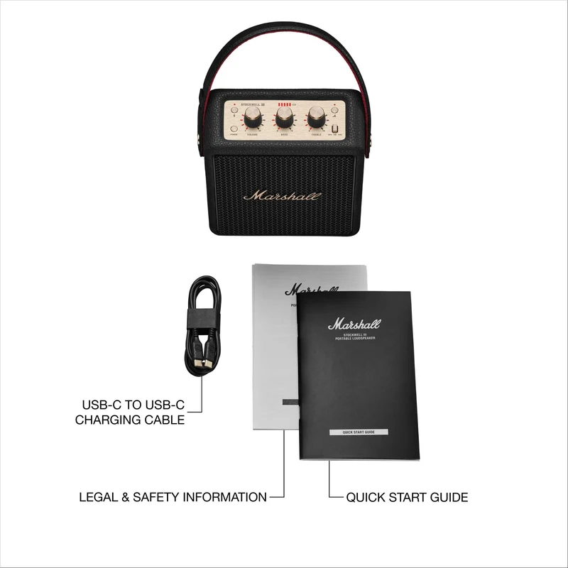 Marshall Stockwell III Portable Bluetooth Speaker (Black & Brass)