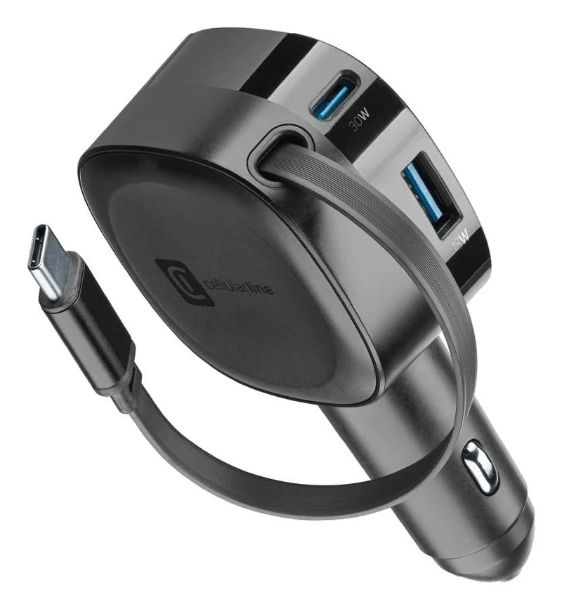CellularLine Roller 60W Autoladegerät 70cm USB-C PD+USB-A18W
