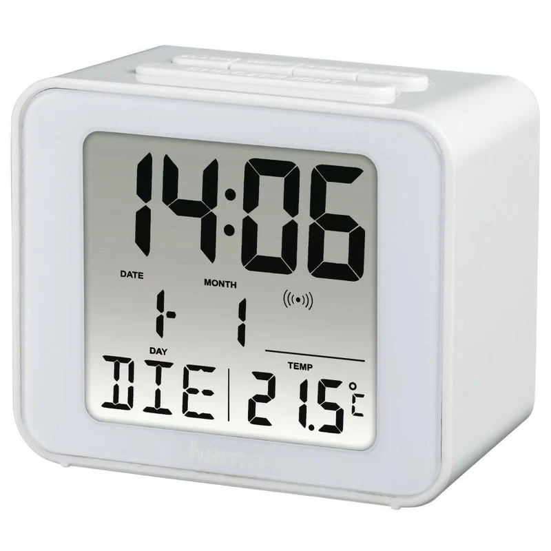 Hama Funkwecker Cube digital mit Licht, weiß, DCF-Funkuhr