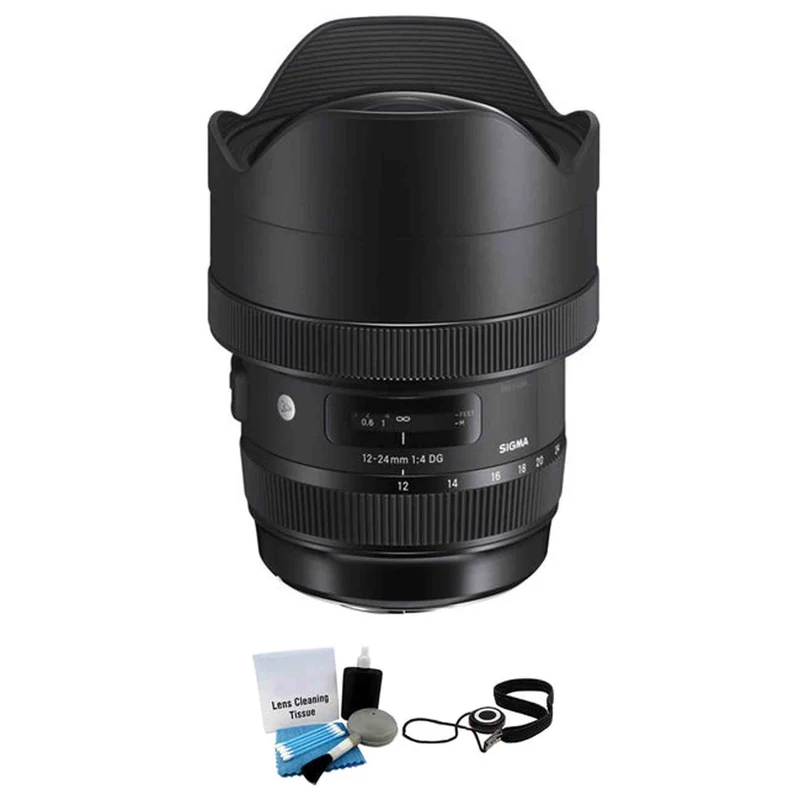 Sigma 12-24mm f/4 DG HSM Art Lens for Nikon F + Cleaning Kit & Cap Keeper Bundle