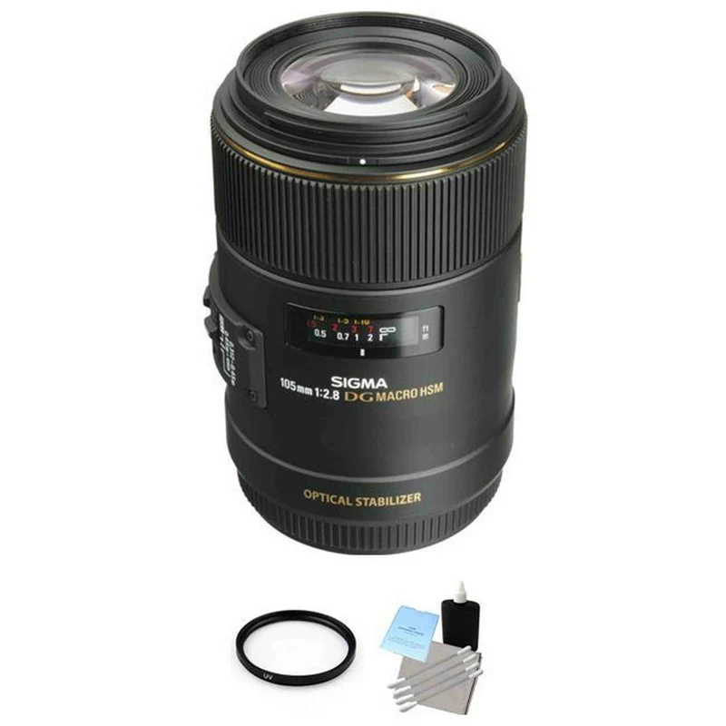 Sigma 105mm f/2.8 EX DG OS HSM Macro Lens for Canon + UV Filter & Cleaning Kit Base Bundle