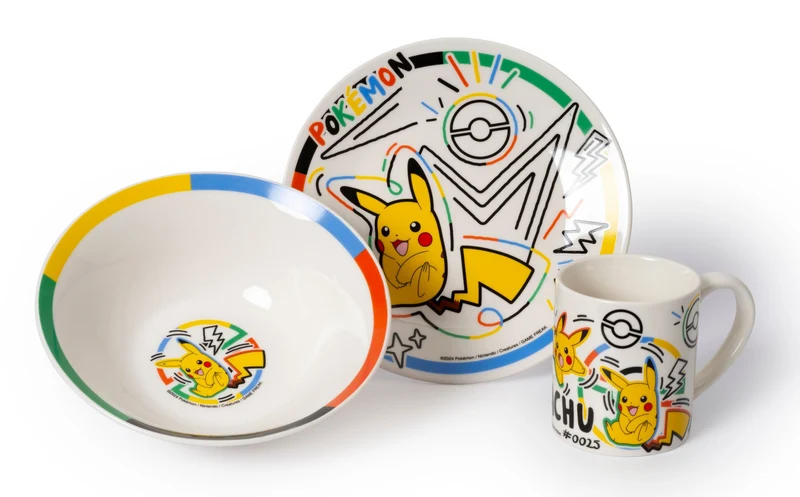 Pokémon Rainbow Pikachu Frühstücksset Schale Teller Tasse