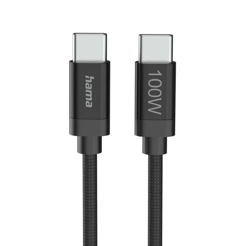 Hama USB-C Kabel 3m, 100W, Nylon, schwarz, USB 2.0