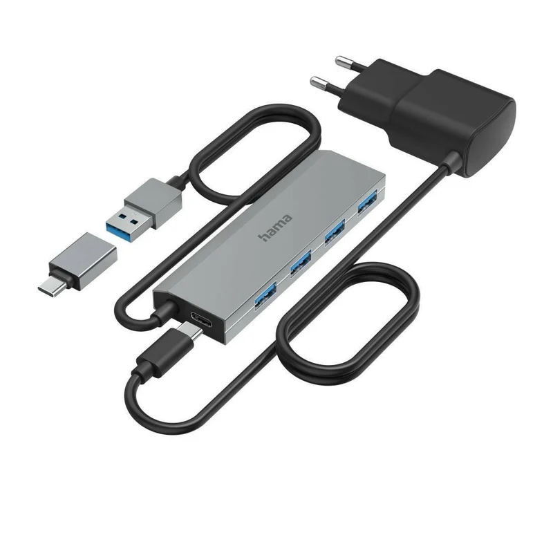 Hama USB-Hub 4 Ports USB 3.2 Gen1 5 Gbit/s inkl. Adapter