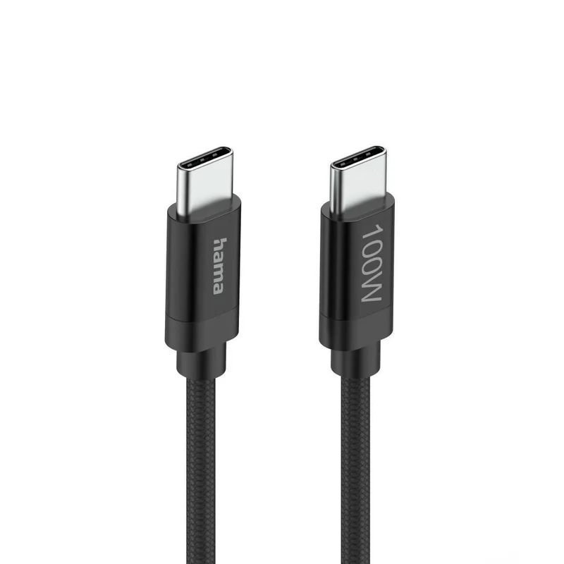 Hama USB-C Kabel 100W, 1,5m, Nylon, Schwarz, schnelles Laden