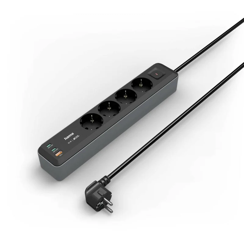Hama Steckdosenleiste 4-fach 65W USB-C/A, 1,4m Schwarz/Grau