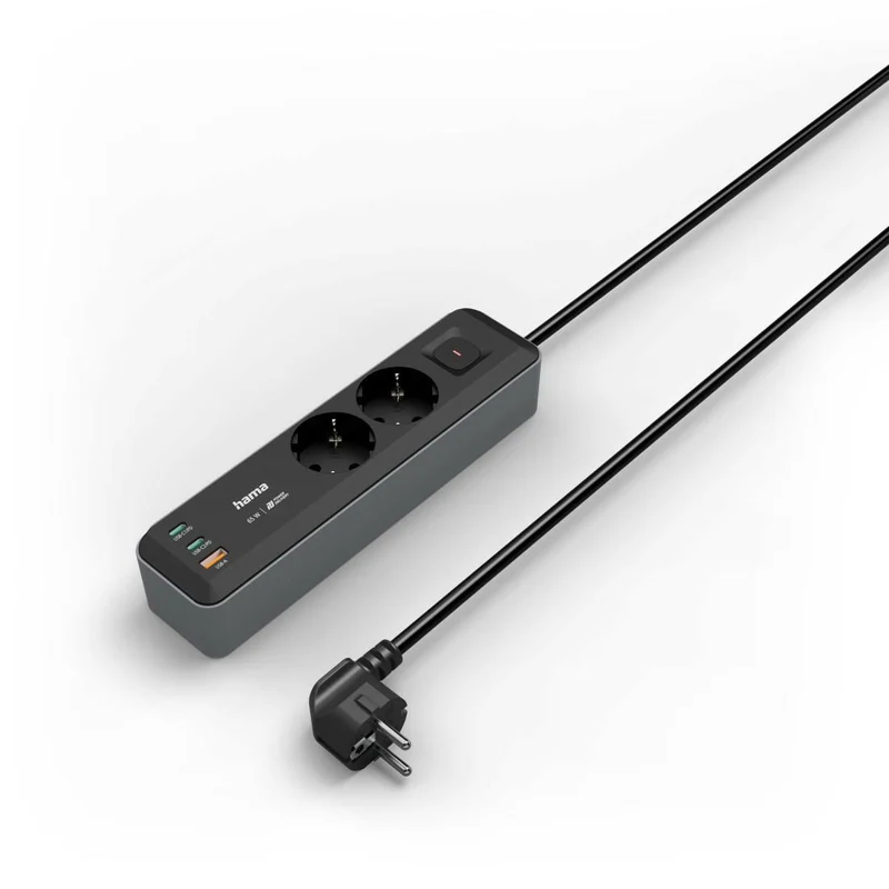 Hama Steckdosenleiste 2-fach USB-C 65W PD 1,4m Schwarz/Grau