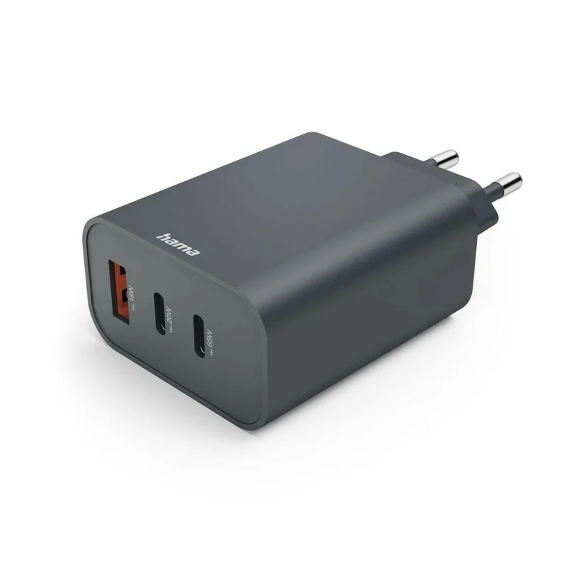 HAMA Schnellladegerät 65W PD, 2x USB-C + USB-A, Anthrazit