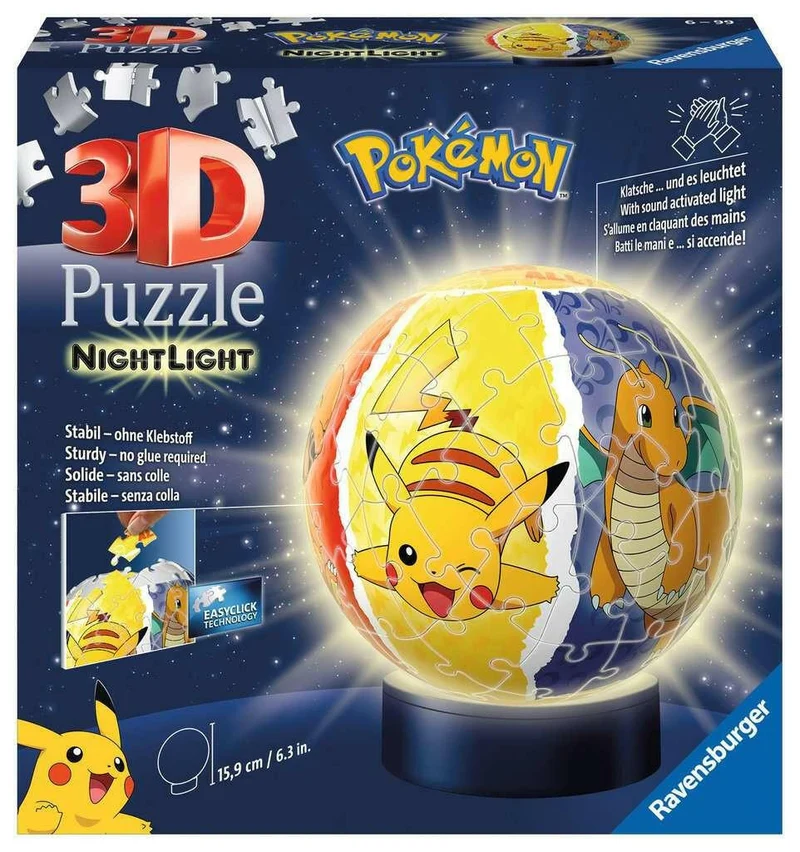 Ravensburger 3D Puzzle-Ball Pokémon, 72 Teile, LED, ab 6