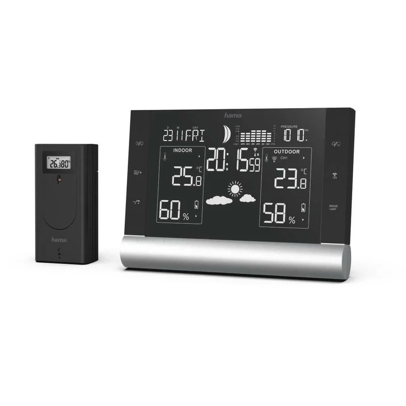 Hama Wetterstation "Black Line Plus", Funk mit Außensensor