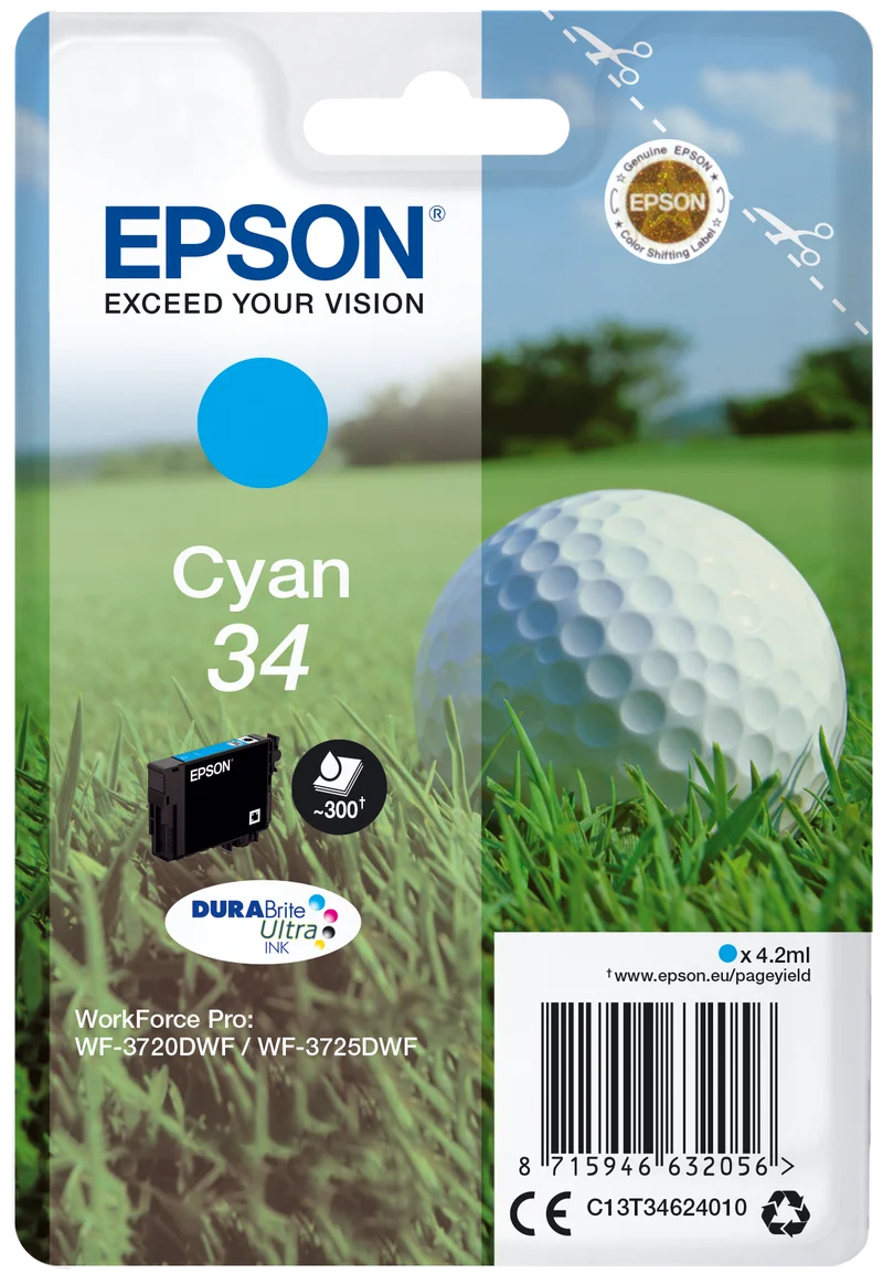 Epson Original 34 Tinte Golfball cyan, 300 Seiten