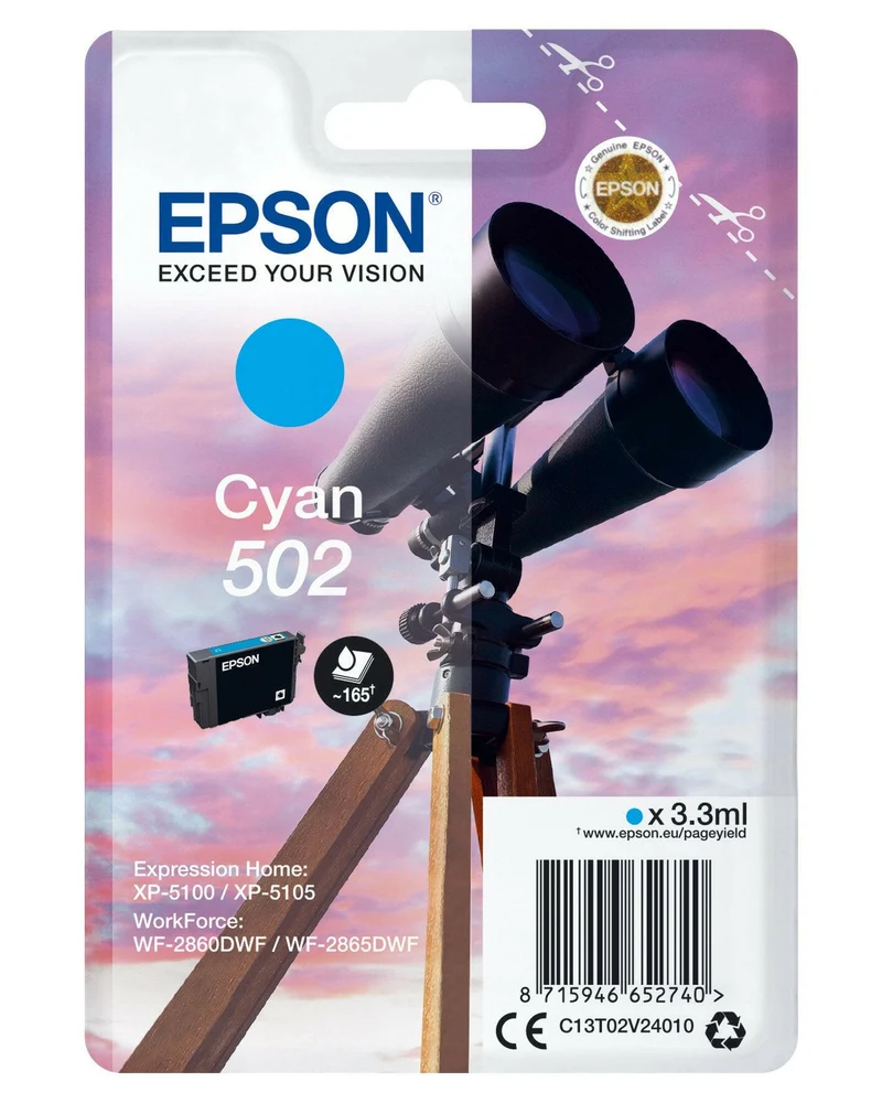 Epson Original 502 Tinte Cyan Singlepack für XP-5100 WF-2860