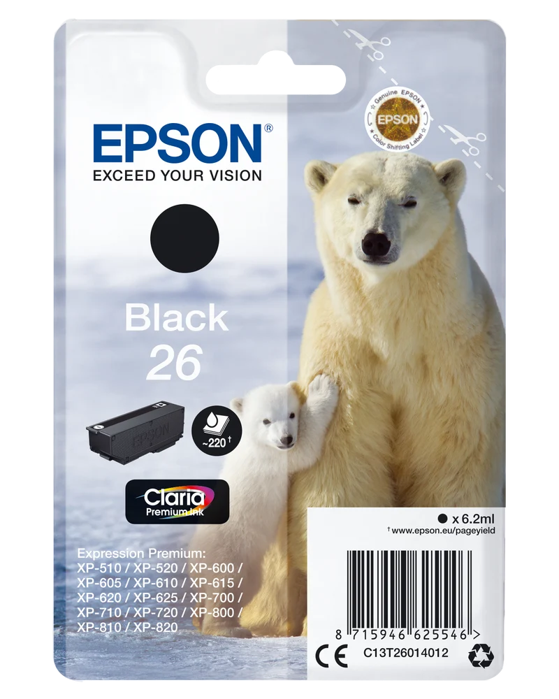 Epson Druckerpatrone C13T26014012 Eisbär Schwarz 6,2ml