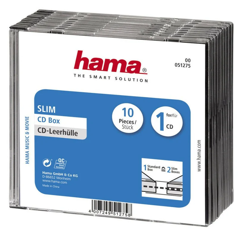 Hama CD-Leerhülle Slimline 10er-Pack Transparent-Schwarz