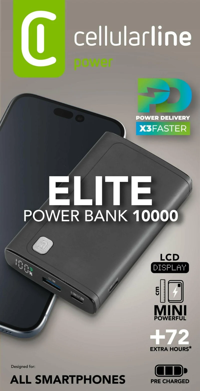 Cellularline Elite 10000 Powerbank 10.000 mAh Schwarz