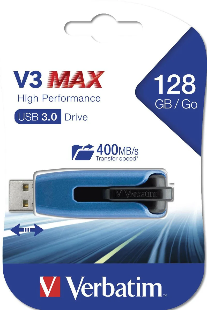 Verbatim V3 MAX 128GB USB 3.0 Drive Blue - 175 MB/s Read