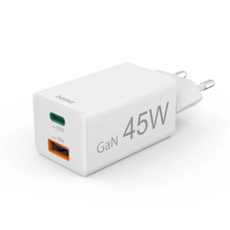 Hama 45W Schnellladegerät USB-C und USB-A, GaN Charger