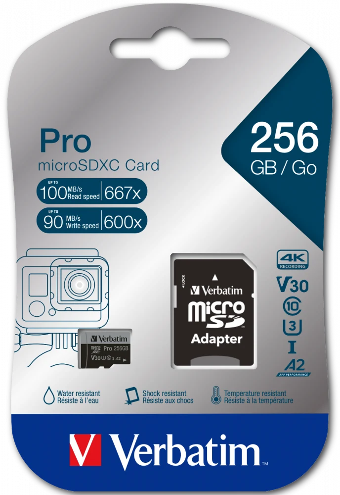 Verbatim Pro U3 256GB microSDXC Karte, Wasserfest, UHS-I