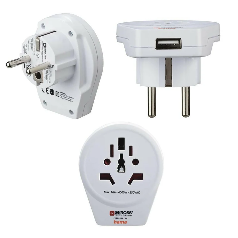 Hama Reiseadapter "World to Europe USB" für 2- und 3-polige