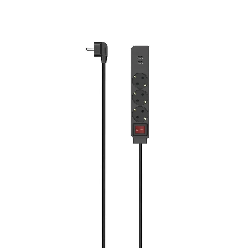 Hama Steckdosenleiste 3-fach mit USB, Schalter, 1,4m Schwarz