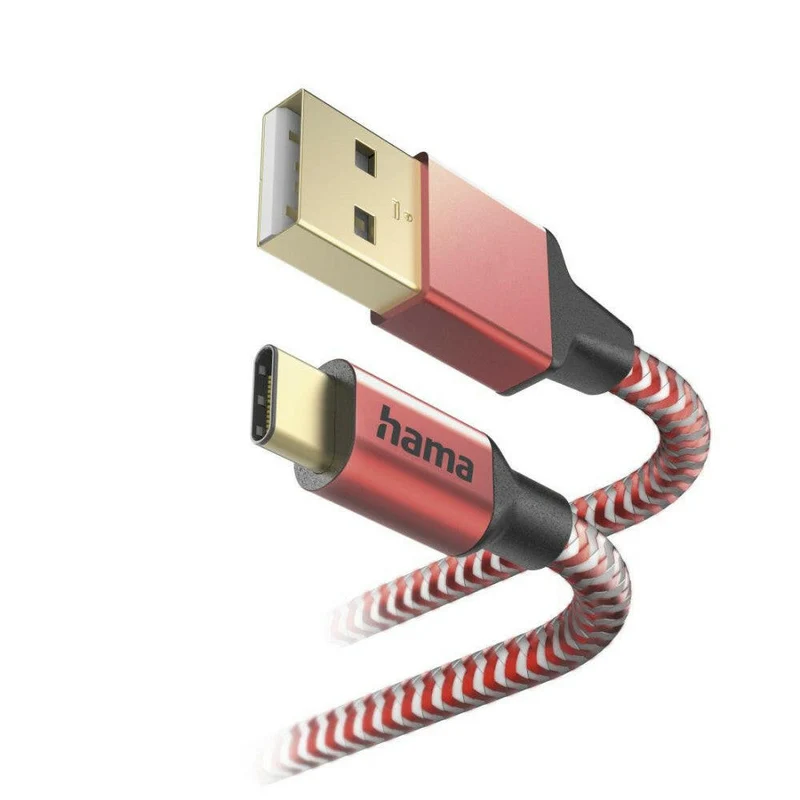 Hama Reflective Ladekabel 1,5m USB A auf C, Nylon, rot