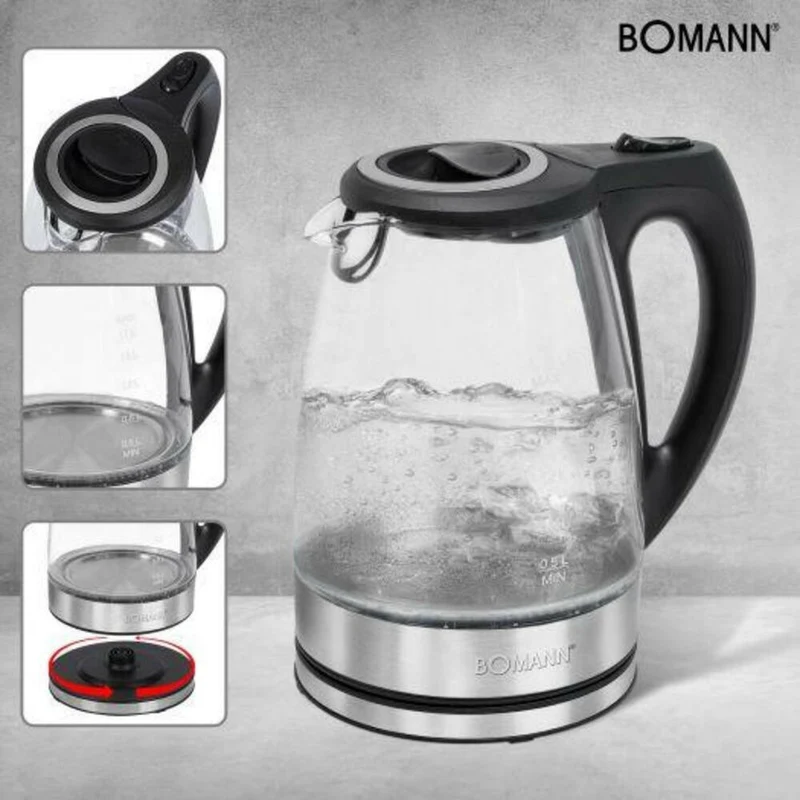Bomann WKS 6032 G CB 1,7L Wasserkocher Glas/Edelstahl 2200W