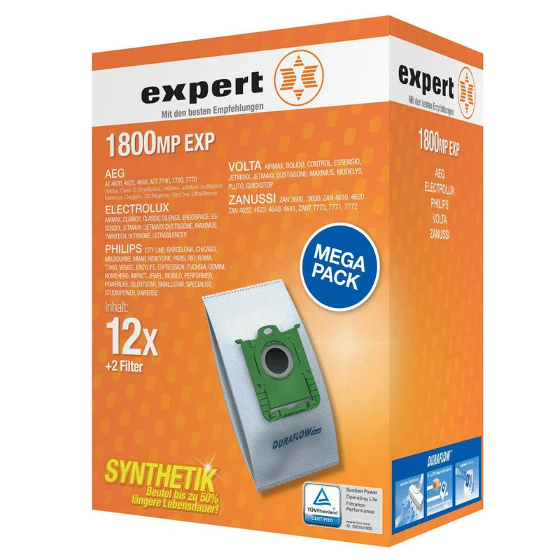 expert 1800 MP EXP Staubsaugerbeutel, 12+2, Duraflow