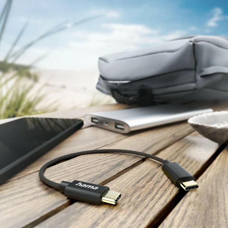 Hama USB-C Ladekabel 20cm Nylon, 3A, 480Mbit/s, Schwarz