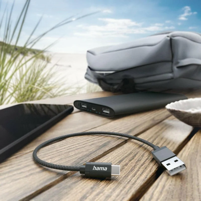 Hama USB-C Kabel 0,2m Nylon Schnellladung 480 MBit/s Schwarz