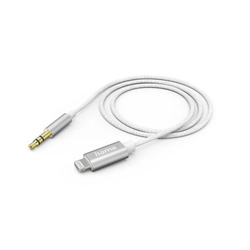 Hama Lightning Aux-Kabel 3,5 mm, 1m, weiß, Nylon, flexibel