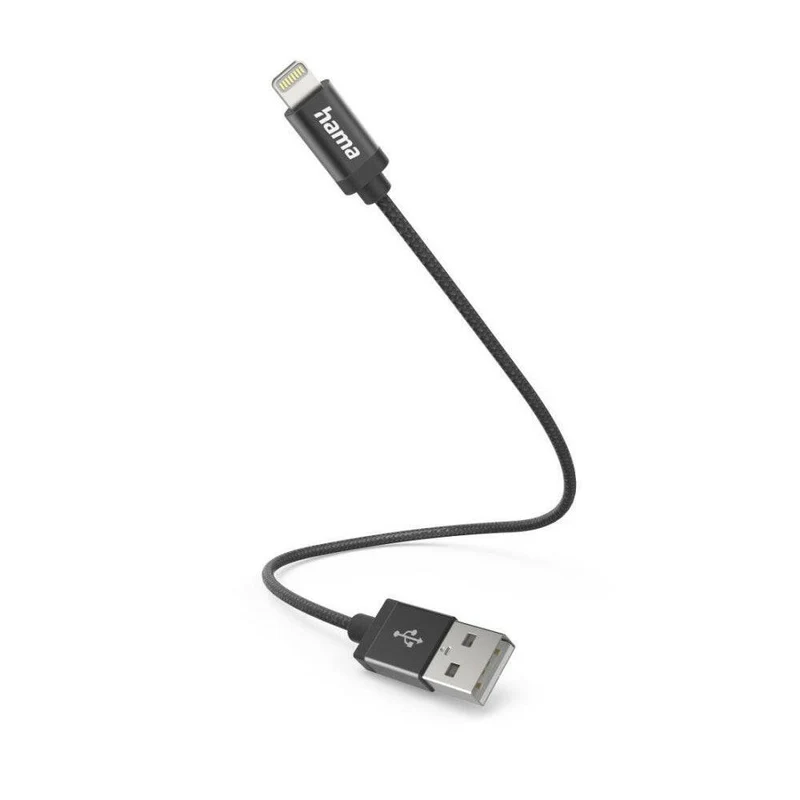 Hama USB-A auf Lightning Kabel 0,2m, Schnellladung, Schwarz