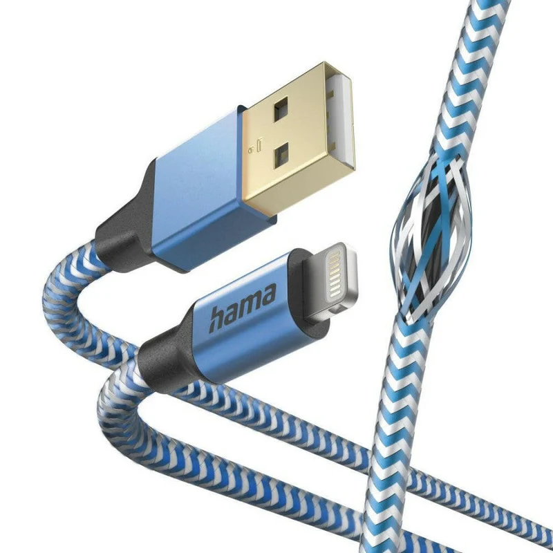 Hama Reflective Ladekabel USB A auf Lightning 1,5m Blau